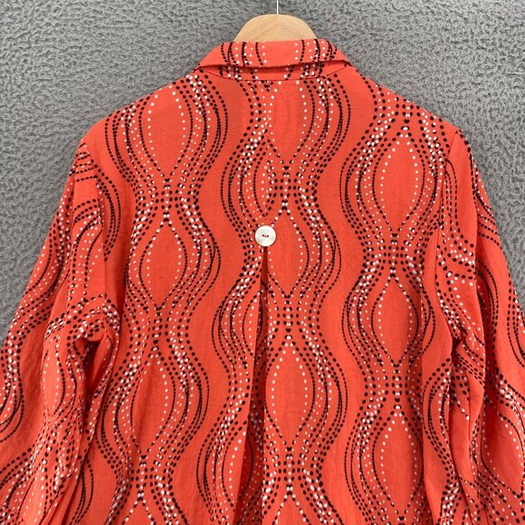 Ali Miles Top Womens Medium Coral Dot Pattern Button Up 3/4 Sleeve Wired Collar - Picture 4 of 10